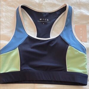 WILO Activewear NWT Multicolor Color Block Sports Bra Navy & Mint Size L